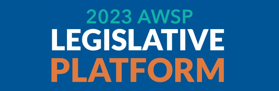 2023 Legislative Platform in teal and white font over blue background