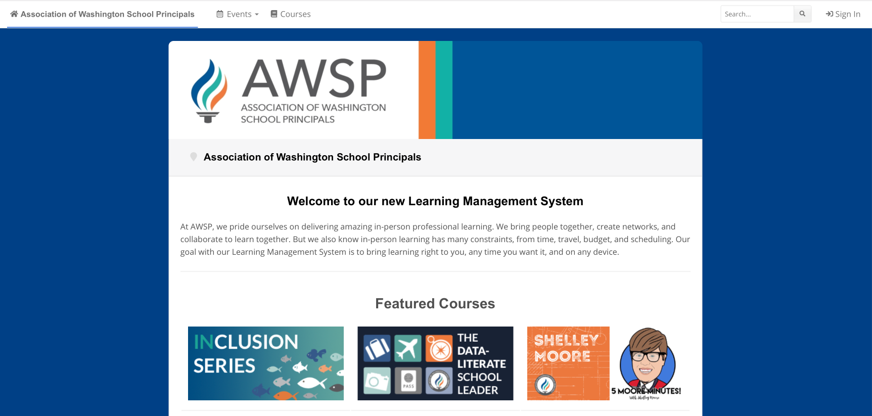 Learning management system screenshot