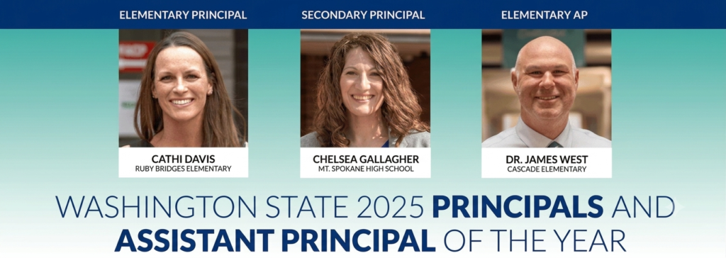 Portraits of four Washington educators named 2025 Principals and Assistant Principals of the Year. 2025 poy apoy winners