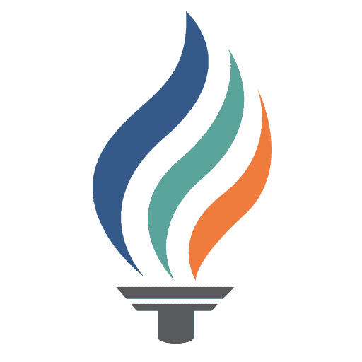 Logo of a stylized flame in blue, green, and orange colors, symbolizing knowledge and enlightenment, set against a white background.