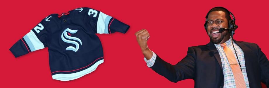 Everett Fitzhugh and Kraken jersey