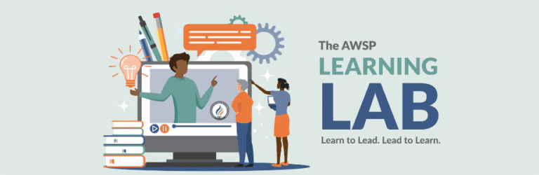 Illustration of a learning lab featuring a diverse group of individuals engaging with a computer screen, surrounded by educational tools like books and stationery, emphasizing collaboration and innovation in learning.
